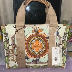 Tory Burch Vibrant Canvas Tote with Orange and Tan